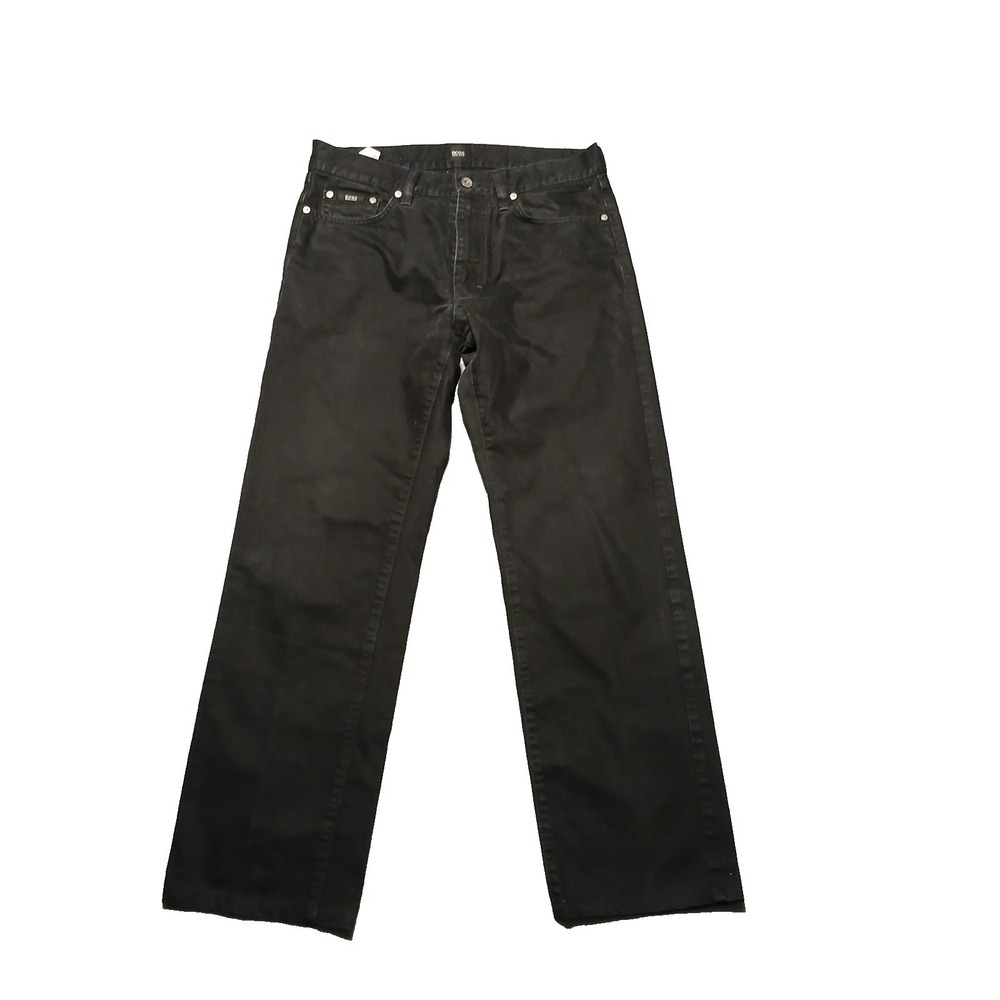 HUGO BOSS MENS BLACK STRETCH JEANS SIZE 33/32 STRAIGHT LEG COTTON SPANDEX‎
